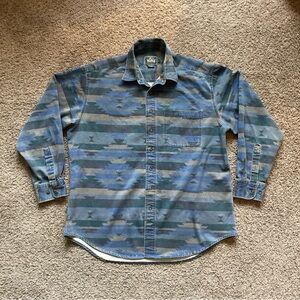Vintage Woolrich Men's Aztec Cotton Brush Popper Long Sleeve Button Up Sz Large